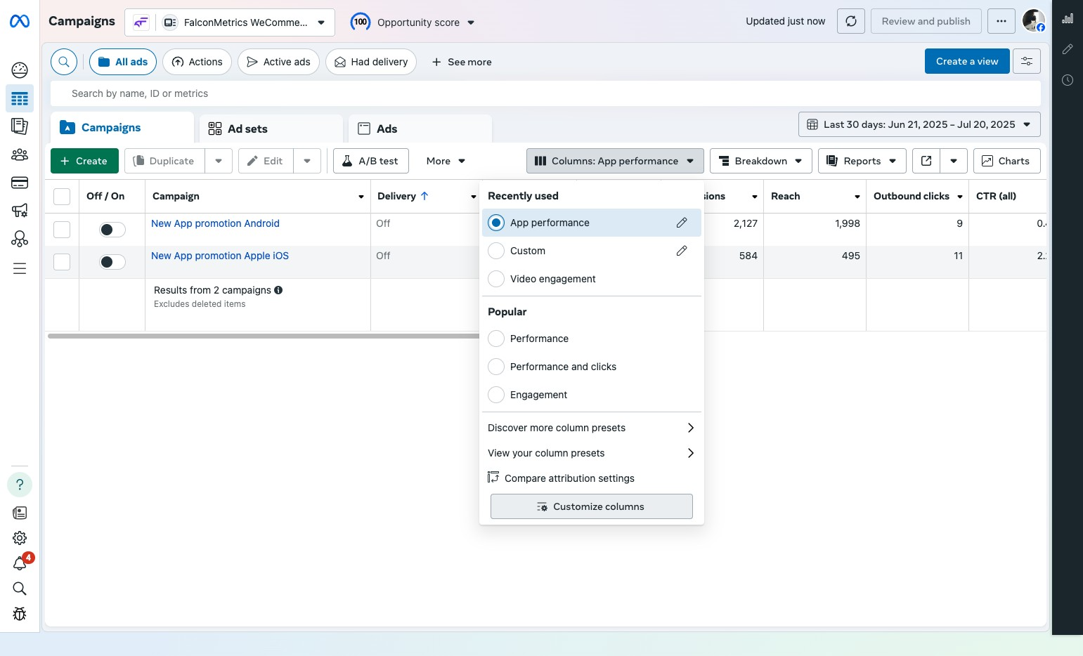 Customise columns