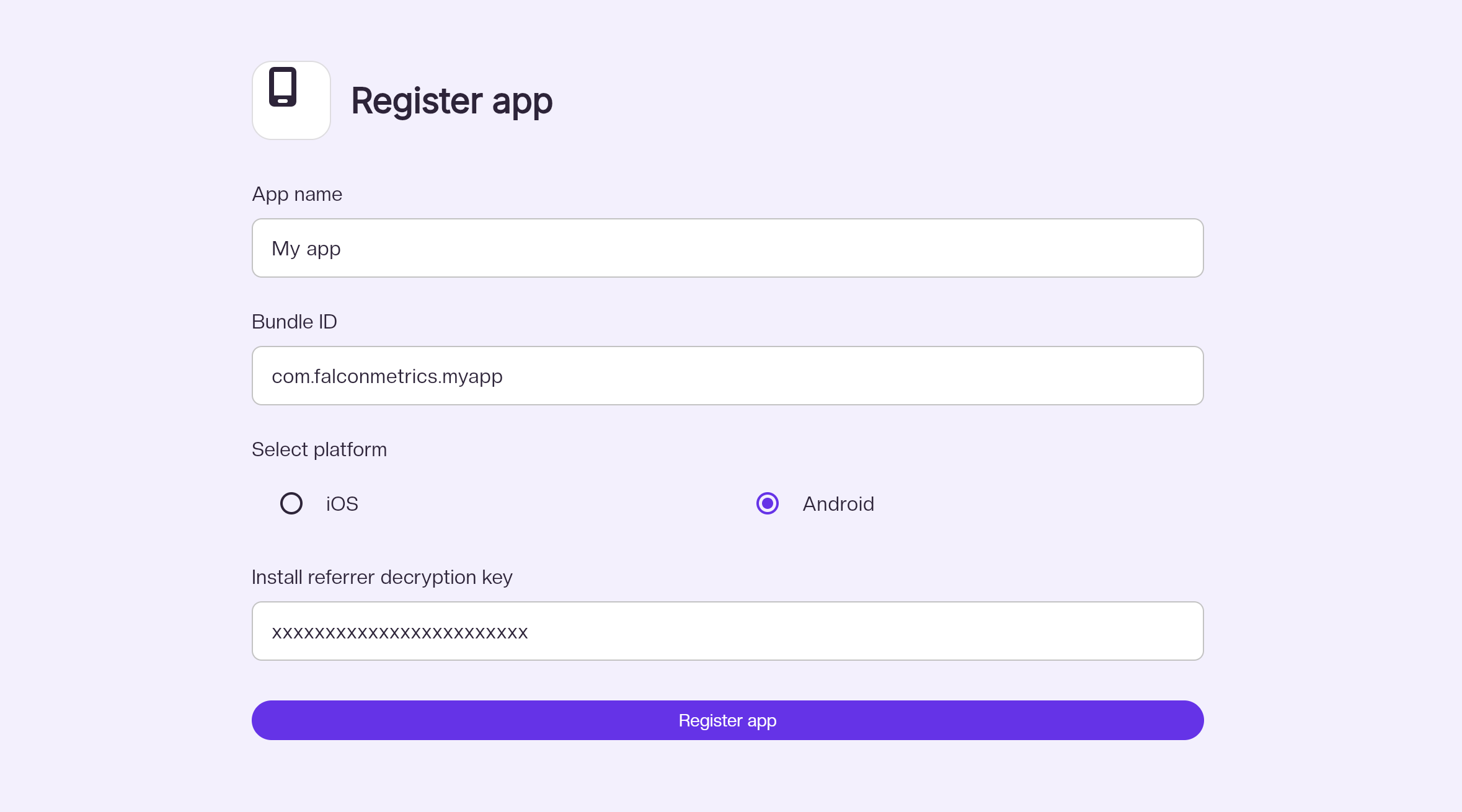 Register android app